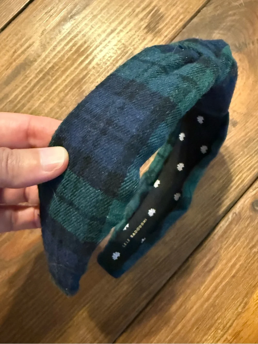 Lele Sadoughi Blue and Green Plaid Wide Headband